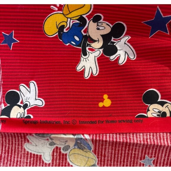 Vtg Disney Mickey Mouse Cotton Fabric Red Stars 18 X 44" Sewing Crafts Quilting - Picture 2 of 6